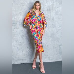Vibrant Floral Satin Dress - Multi